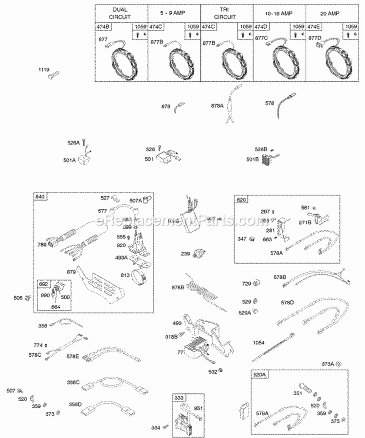 Alternators Control Panels Wires Ignition Diagram and Parts List for 294442-0360-01  Briggs and Stratton Engine